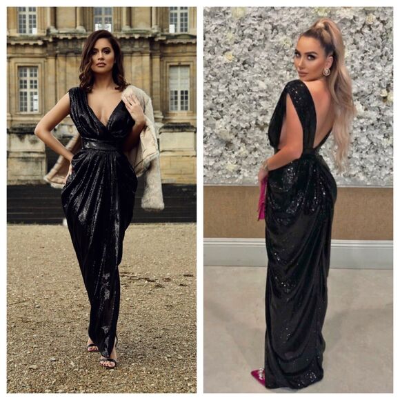 HOUSE OF CB Narice Black Sequin High Low V Neck Plunge Dress Gown XS - Picture 1 of 9
